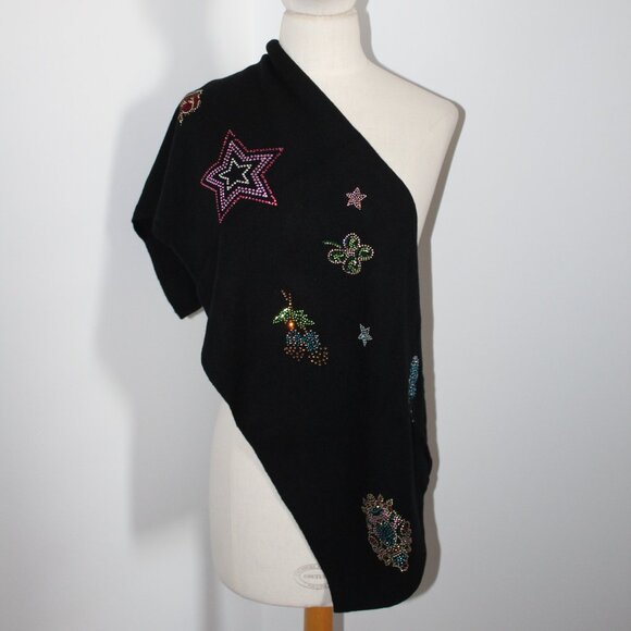 NWT Johnny Was Biya JWLA 3J Workshop Ladie Rhinestone Scarf Knit Wool Cashmere - Picture 1 of 8